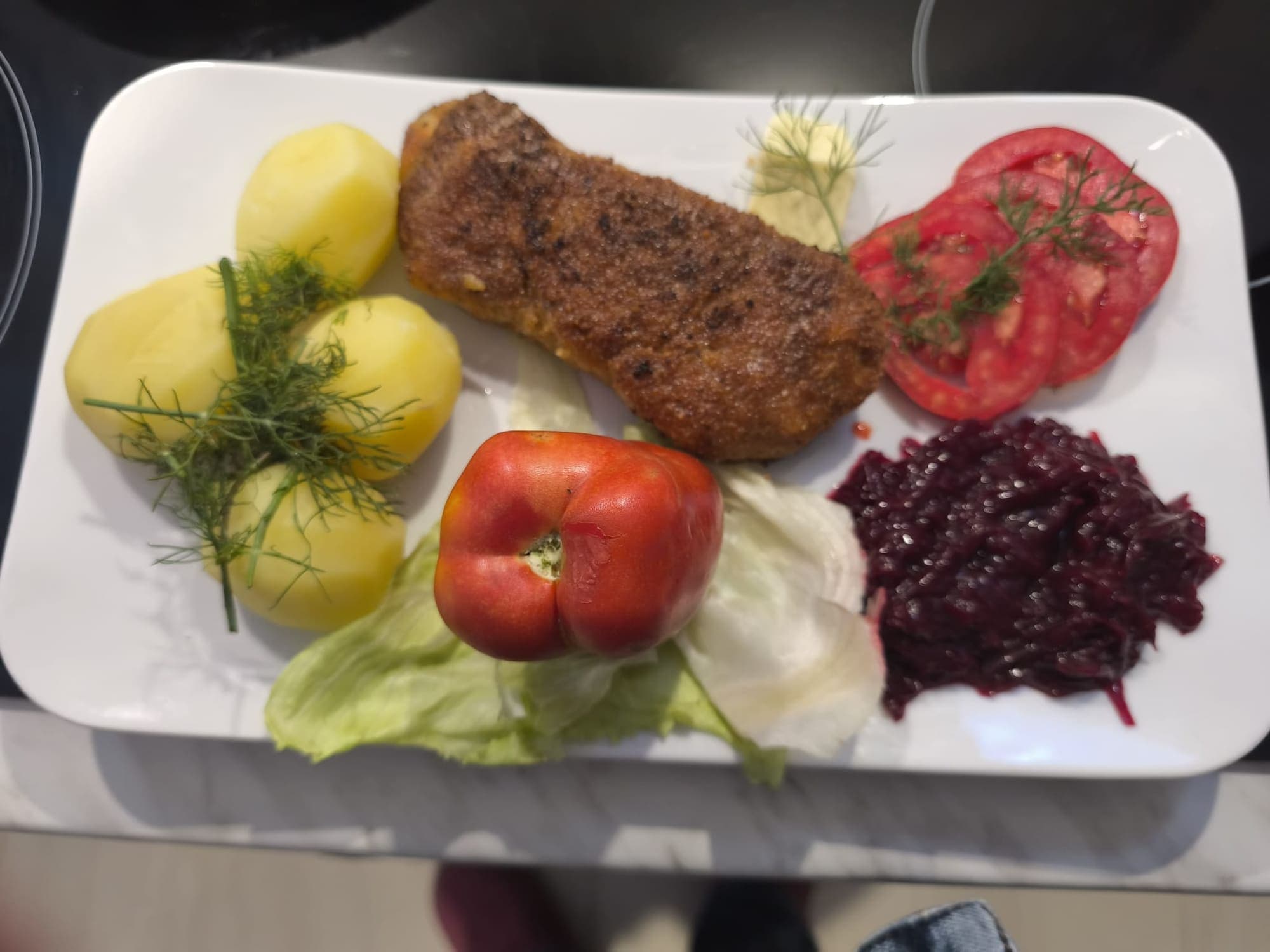 A home-cooked dinner served on the plate